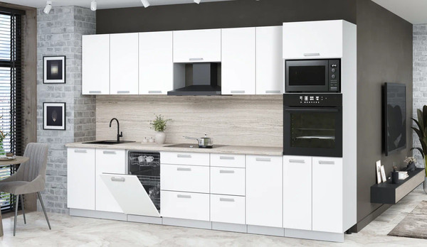 Изображение товара Кухонный гарнитур Интерлиния Мила Лайт 3.25-ПМ3  (белый платинум/белый платинум/травертин серый)