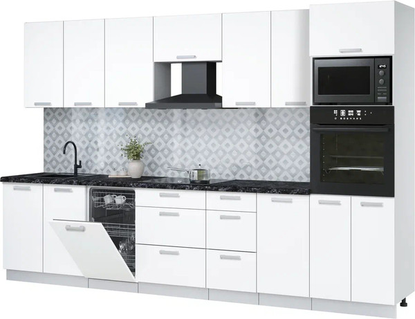 Изображение товара Кухонный гарнитур Интерлиния Мила Лайт 3.25-ПМ3  (белый платинум/белый платинум/кастилло темный)