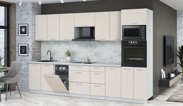 Изображение товара Кухонный гарнитур Интерлиния Мила Лайт 3.25-ПМ3 (персидский жемчуг/персидский жемчуг/серый каспий)