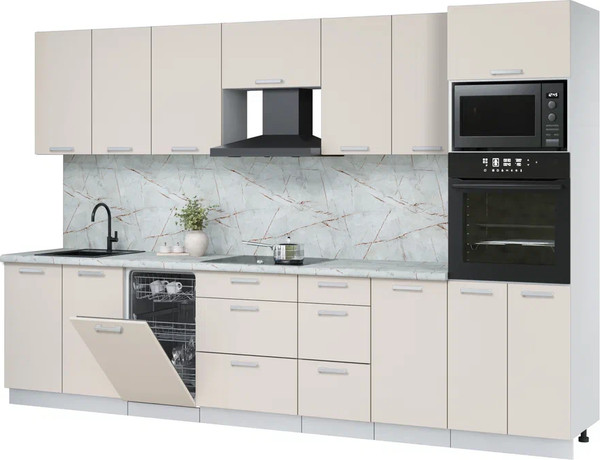 Изображение товара Кухонный гарнитур Интерлиния Мила Лайт 3.25-ПМ3 (персидский жемчуг/персидский жемчуг/серый каспий)