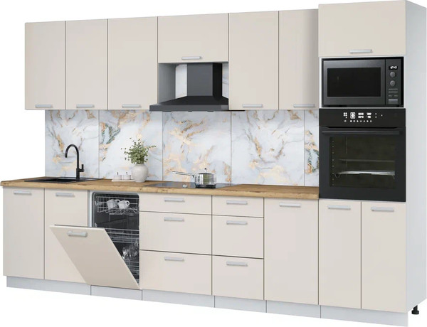 Изображение товара Кухонный гарнитур Интерлиния Мила Лайт 3.25-ПМ3  (персидский жемчуг/персидский жемчуг/дуб бунратти)