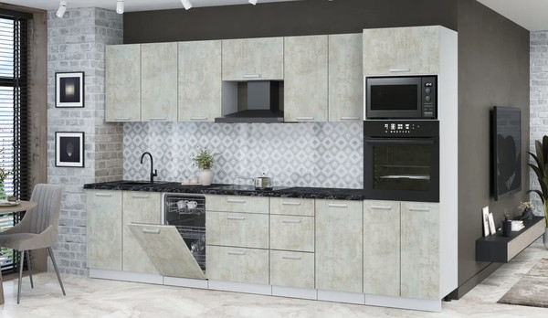 Изображение товара Кухонный гарнитур Интерлиния Мила Лайт 3.25-ПМ3  (бетон лайт/бетон лайт/кастилло темный)