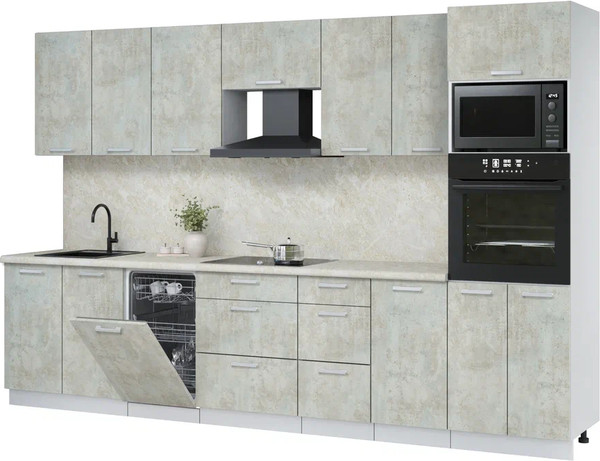 Изображение товара Кухонный гарнитур Интерлиния Мила Лайт 3.25-ПМ3  (бетон лайт/бетон лайт/опал светлый)