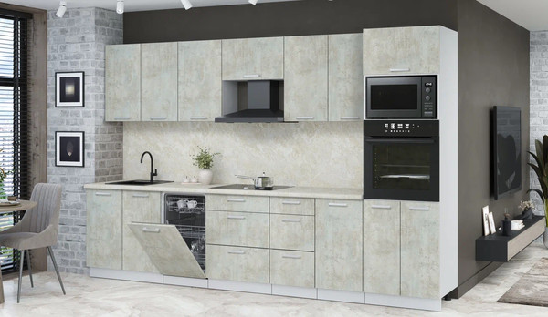 Изображение товара Кухонный гарнитур Интерлиния Мила Лайт 3.25-ПМ3  (бетон лайт/бетон лайт/опал светлый)