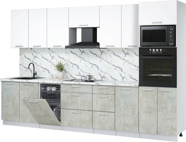Изображение товара Кухонный гарнитур Интерлиния Мила Лайт 3.25-ПМ3 (белый платинум/бетон лайт/белый гранит)