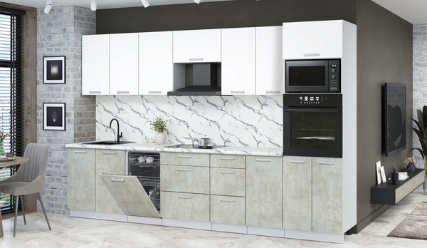 Изображение товара Кухонный гарнитур Интерлиния Мила Лайт 3.25-ПМ3 (белый платинум/бетон лайт/белый гранит)