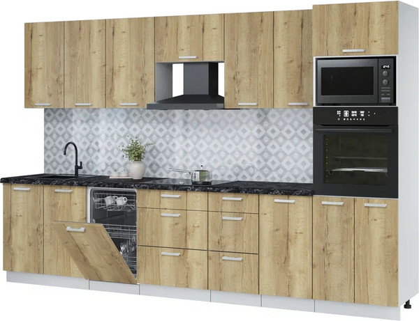 Изображение товара Кухонный гарнитур Интерлиния Мила Лайт 3.25-ПМ3 (дуб золотой/дуб золотой/кастилло темный)