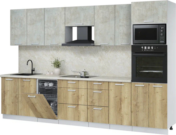 Изображение товара Кухонный гарнитур Интерлиния Мила Лайт 3.25-ПМ3 (бетон лайт/дуб золотой/опал светлый)