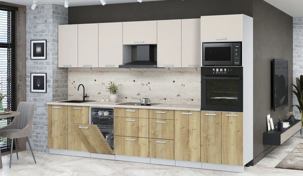 Изображение товара Кухонный гарнитур Интерлиния Мила Лайт 3.25-ПМ3 (персидский жемчуг/дуб золотой/бискайская сосна)