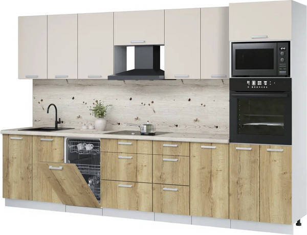 Изображение товара Кухонный гарнитур Интерлиния Мила Лайт 3.25-ПМ3 (персидский жемчуг/дуб золотой/бискайская сосна)