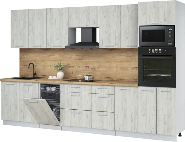 Изображение товара Кухонный гарнитур Интерлиния Мила Лайт 3.25-ПМ3 (дуб белый/дуб белый/дуб бунратти)