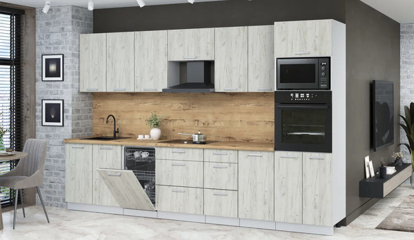 Изображение товара Кухонный гарнитур Интерлиния Мила Лайт 3.25-ПМ3 (дуб белый/дуб белый/дуб бунратти)