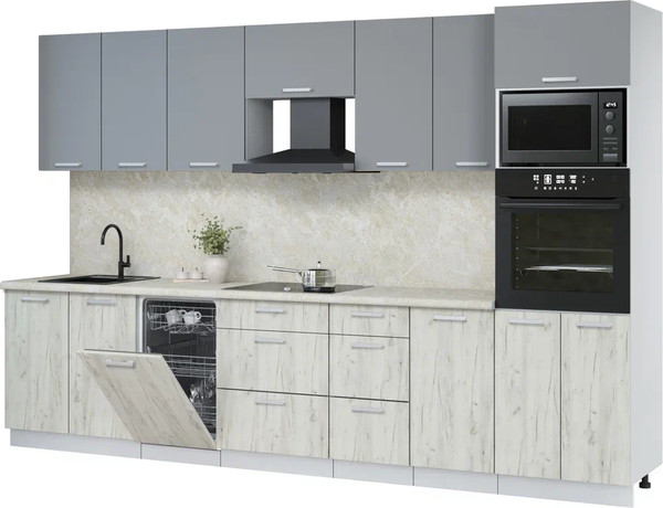 Изображение товара Кухонный гарнитур Интерлиния Мила Лайт 3.25-ПМ3 (серебро/дуб белый/опал светлый)