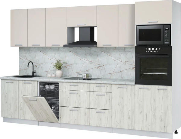 Изображение товара Кухонный гарнитур Интерлиния Мила Лайт 3.25-ПМ3  (персидский жемчуг/дуб белый/серый каспий)