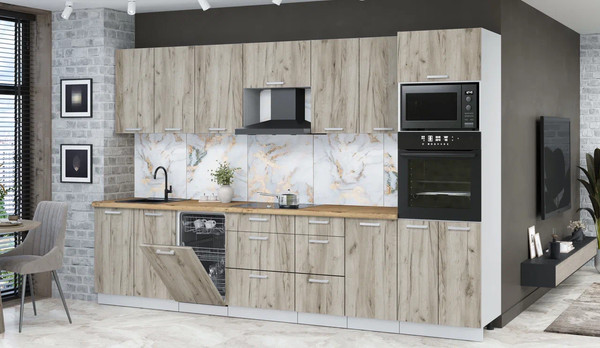 Изображение товара Кухонный гарнитур Интерлиния Мила Лайт 3.25-ПМ3 (дуб серый/дуб серый/дуб бунратти)