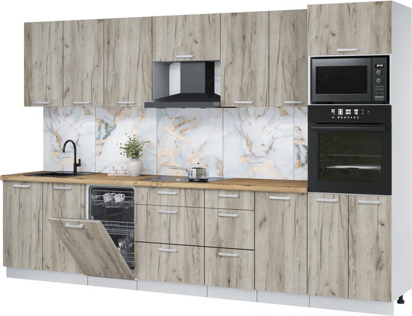 Изображение товара Кухонный гарнитур Интерлиния Мила Лайт 3.25-ПМ3 (дуб серый/дуб серый/дуб бунратти)