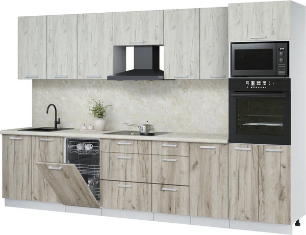 Изображение товара Кухонный гарнитур Интерлиния Мила Лайт 3.25-ПМ3 (дуб белый/дуб серый/опал светлый)