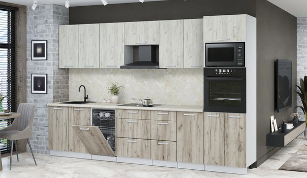 Изображение товара Кухонный гарнитур Интерлиния Мила Лайт 3.25-ПМ3 (дуб белый/дуб серый/опал светлый)