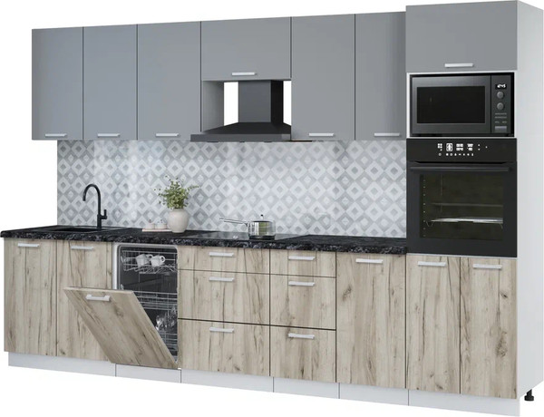 Изображение товара Кухонный гарнитур Интерлиния Мила Лайт 3.25-ПМ3  (серебро/дуб серый/кастилло темный)