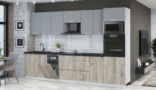 Изображение товара Кухонный гарнитур Интерлиния Мила Лайт 3.25-ПМ3  (серебро/дуб серый/кастилло темный)