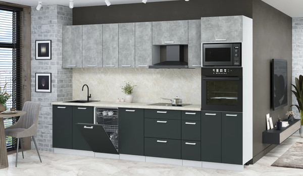 Изображение товара Кухонный гарнитур Интерлиния Мила Лайт 3.2-ПМ3 (бетон/антрацит/опал светлый)