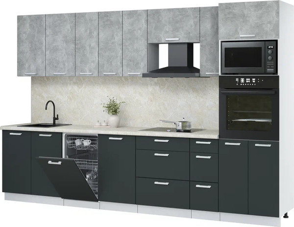 Изображение товара Кухонный гарнитур Интерлиния Мила Лайт 3.2-ПМ3 (бетон/антрацит/опал светлый)