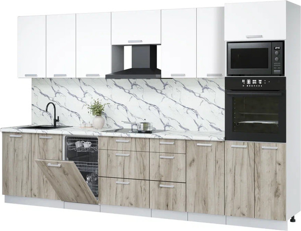 Изображение товара Кухонный гарнитур Интерлиния Мила Лайт 3.25-ПМ3 (белый платинум/дуб серый/белый гранит)