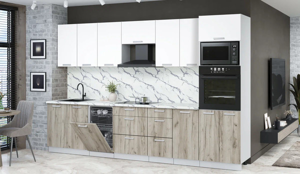 Изображение товара Кухонный гарнитур Интерлиния Мила Лайт 3.25-ПМ3 (белый платинум/дуб серый/белый гранит)