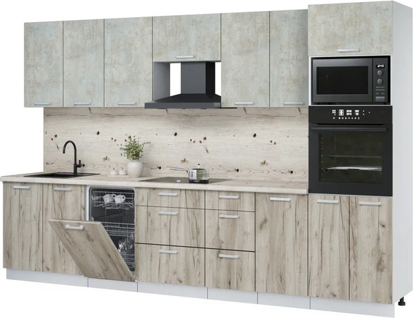 Изображение товара Кухонный гарнитур Интерлиния Мила Лайт 3.25-ПМ3 (бетон лайт/дуб серый/бискайская сосна)