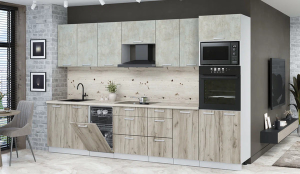 Изображение товара Кухонный гарнитур Интерлиния Мила Лайт 3.25-ПМ3 (бетон лайт/дуб серый/бискайская сосна)