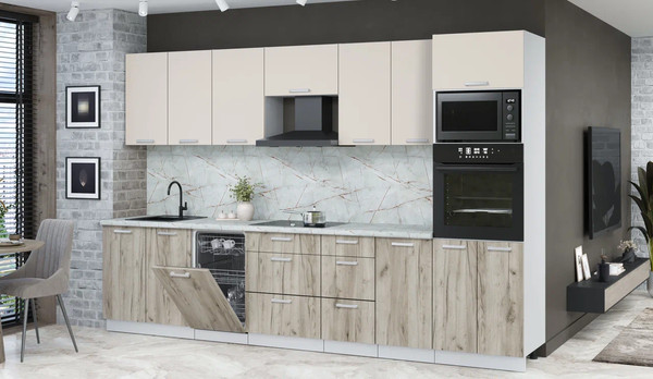 Изображение товара Кухонный гарнитур Интерлиния Мила Лайт 3.25-ПМ3 (персидский жемчуг/дуб серый/серый каспий)