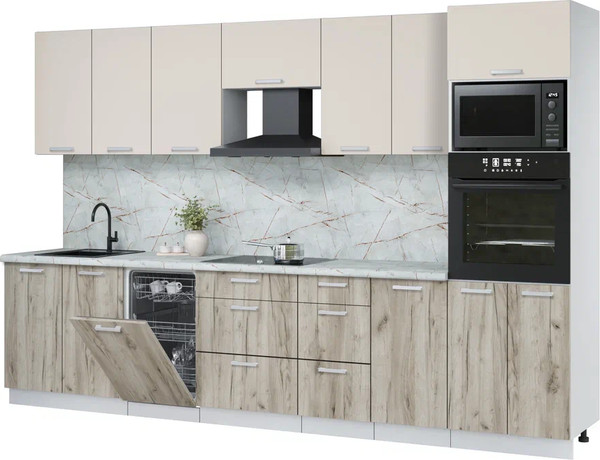 Изображение товара Кухонный гарнитур Интерлиния Мила Лайт 3.25-ПМ3 (персидский жемчуг/дуб серый/серый каспий)