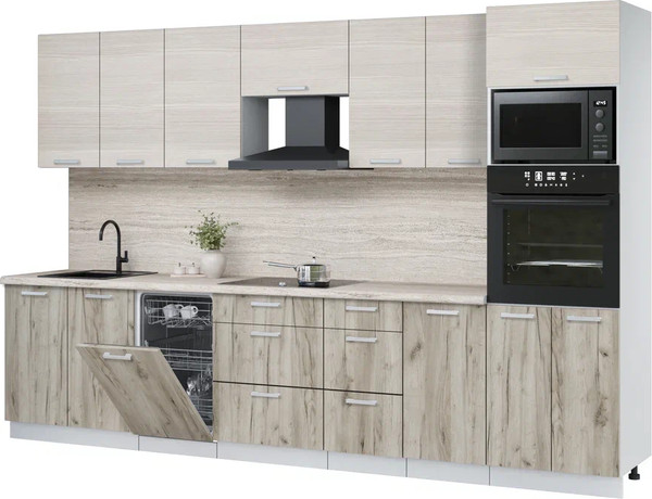 Изображение товара Кухонный гарнитур Интерлиния Мила Лайт 3.25-ПМ3 (вудлайн кремовый/дуб серый/травертин серый)