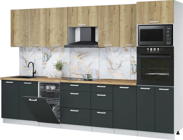 Изображение товара Кухонный гарнитур Интерлиния Мила Лайт 3.25-ПМ3 (дуб золотой/антрацит/дуб бунратти)