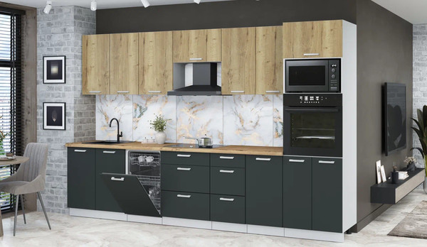 Изображение товара Кухонный гарнитур Интерлиния Мила Лайт 3.25-ПМ3 (дуб золотой/антрацит/дуб бунратти)