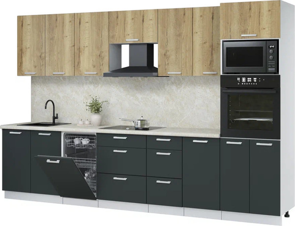 Изображение товара Кухонный гарнитур Интерлиния Мила Лайт 3.25-ПМ3  (дуб золотой/антрацит/опал светлый)