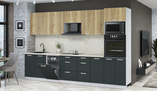 Изображение товара Кухонный гарнитур Интерлиния Мила Лайт 3.25-ПМ3  (дуб золотой/антрацит/опал светлый)