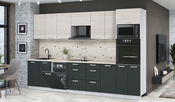 Изображение товара Кухонный гарнитур Интерлиния Мила Лайт 3.25-ПМ3 (вудлайн кремовый/антрацит/бискайская сосна)