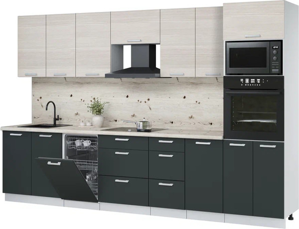 Изображение товара Кухонный гарнитур Интерлиния Мила Лайт 3.25-ПМ3 (вудлайн кремовый/антрацит/бискайская сосна)