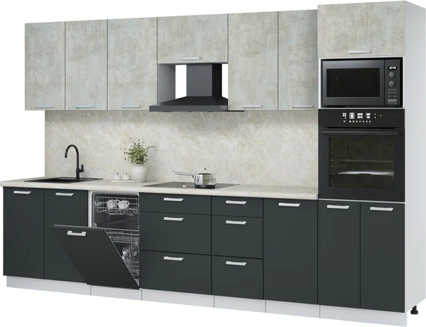 Изображение товара Кухонный гарнитур Интерлиния Мила Лайт 3.25-ПМ3 ( бетон/антрацит/опал светлый)