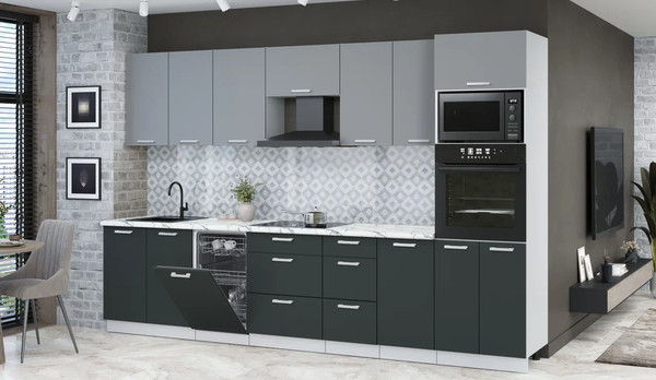 Изображение товара Кухонный гарнитур Интерлиния Мила Лайт 3.25-ПМ3 (серебро/антрацит/белый гранит)