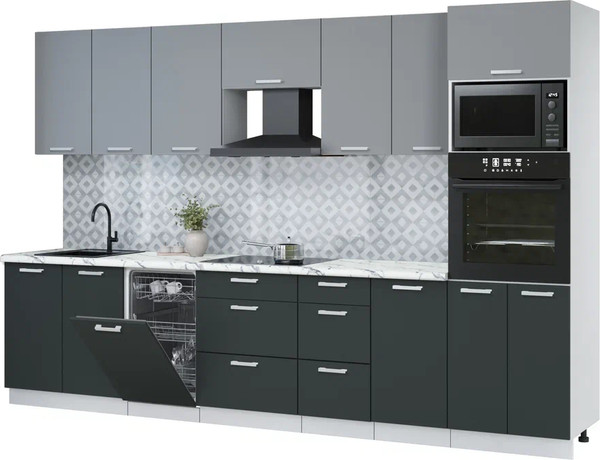 Изображение товара Кухонный гарнитур Интерлиния Мила Лайт 3.25-ПМ3 (серебро/антрацит/белый гранит)