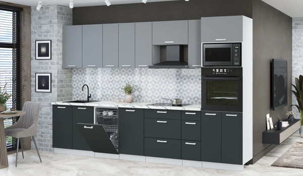 Изображение товара Кухонный гарнитур Интерлиния Мила Лайт 3.2-ПМ3 (серебро/антрацит/белый гранит)