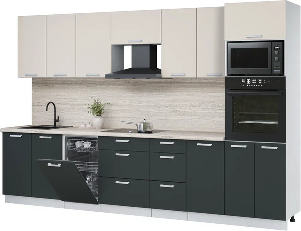 Изображение товара Кухонный гарнитур Интерлиния Мила Лайт 3.25-ПМ3 (персидский жемчуг/антрацит/травертин серый)