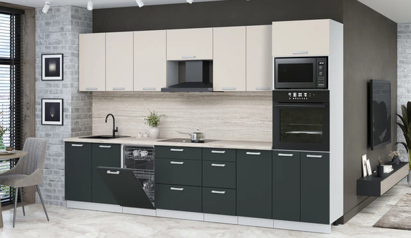 Изображение товара Кухонный гарнитур Интерлиния Мила Лайт 3.25-ПМ3 (персидский жемчуг/антрацит/травертин серый)