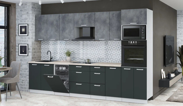 Изображение товара Кухонный гарнитур Интерлиния Мила Лайт 3.25-ПМ3 (бетон портленд/антрацит/травертин серый)