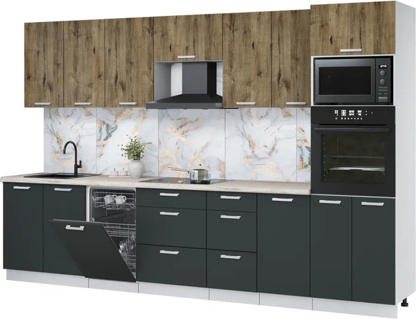 Изображение товара Кухонный гарнитур Интерлиния Мила Лайт 3.25-ПМ3 (дуб веллингтон/антрацит/травертин серый)