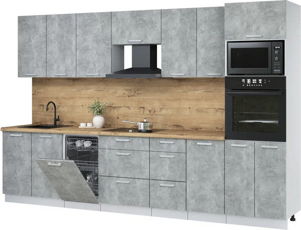 Изображение товара Кухонный гарнитур Интерлиния Мила Лайт 3.25-ПМ3 (бетон/бетон/дуб бунратти)