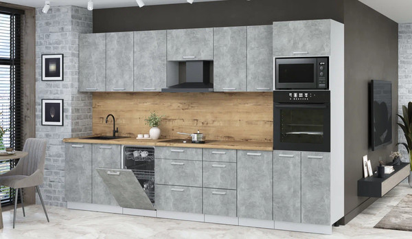 Изображение товара Кухонный гарнитур Интерлиния Мила Лайт 3.25-ПМ3 (бетон/бетон/дуб бунратти)