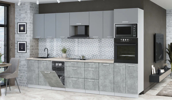 Изображение товара Кухонный гарнитур Интерлиния Мила Лайт 3.25-ПМ3 (серебро/бетон/травертин серый)